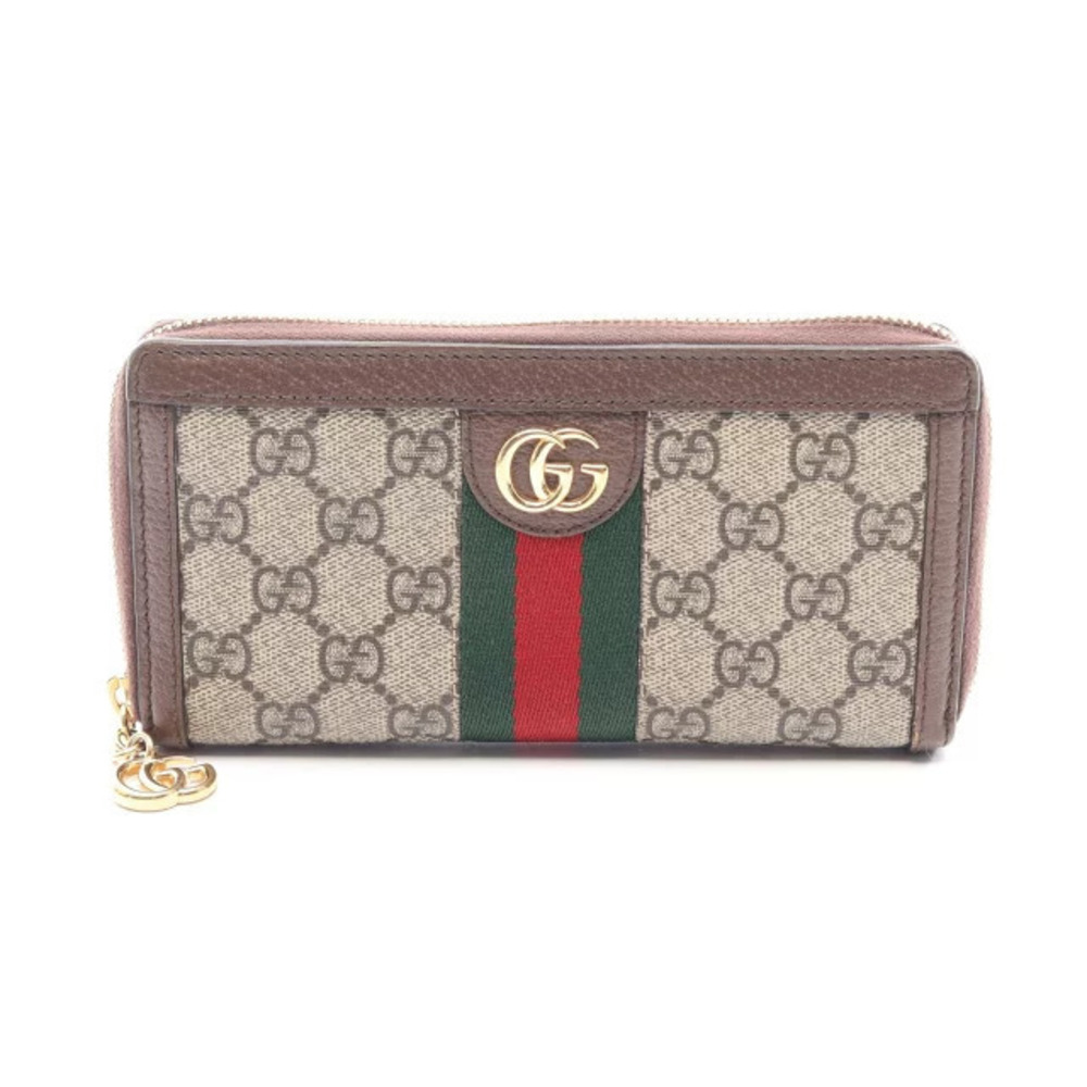 Gucci Ophidia GG Supreme Sherry Round Long Wallet Leather Beige Cream Brown